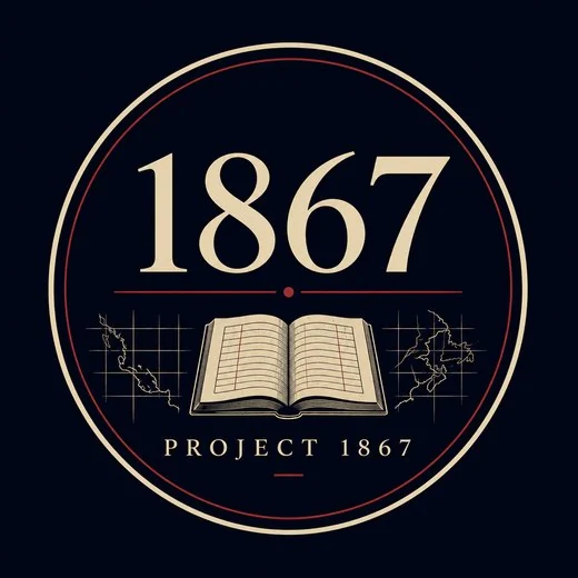 Project 1867 circular logo with an open book and map lines